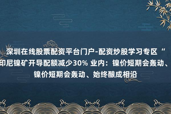 深圳在线股票配资平台门户-配资炒股学习专区 “妖镍”又来?印尼镍矿开导配额减少30% 业内:镍价短期会轰动、始终酿成相沿