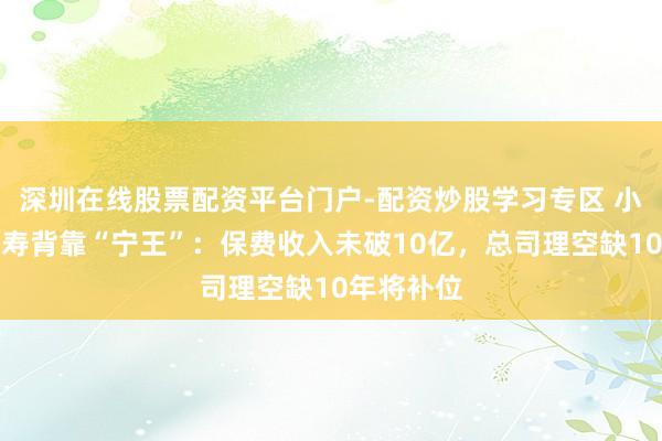 深圳在线股票配资平台门户-配资炒股学习专区 小康东谈主寿背靠“宁王”：保费收入未破10亿，总司理空缺10年将补位